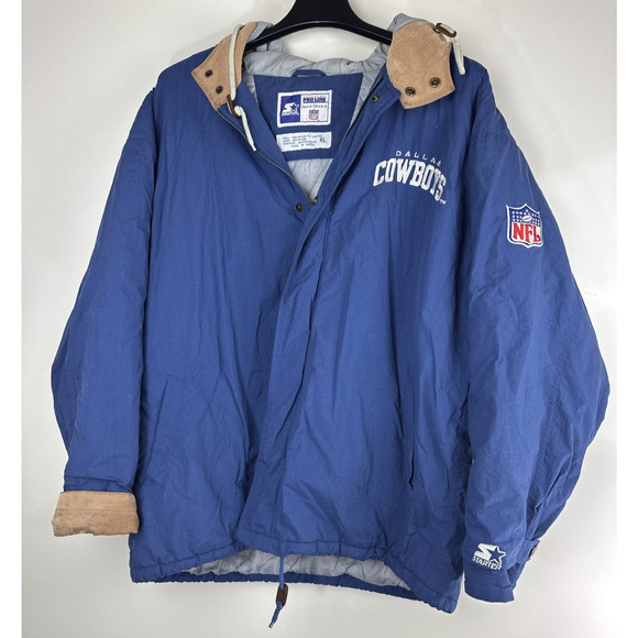 Vtg 90s Starter Pro Line Dallas Cowboys Hooded Jacket Mens XL Blue NFL Big Star - Picture 15 of 16